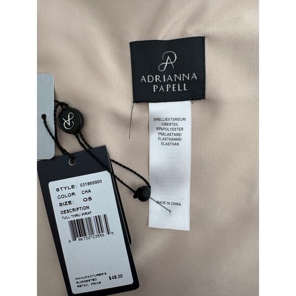 Adrianna Papell NWT Tull Thru Wrap Charmeuse Champagne Satin Evening Scarf OS - Picture 7 of 9